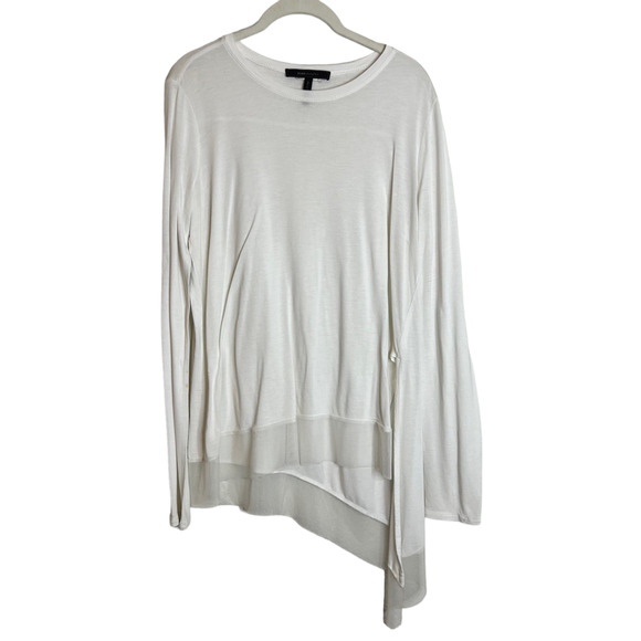 BCBGMaxAzria Womens Long Sleeve Tunic Size Medium White Asymmetric Mesh Hem - Picture 1 of 5